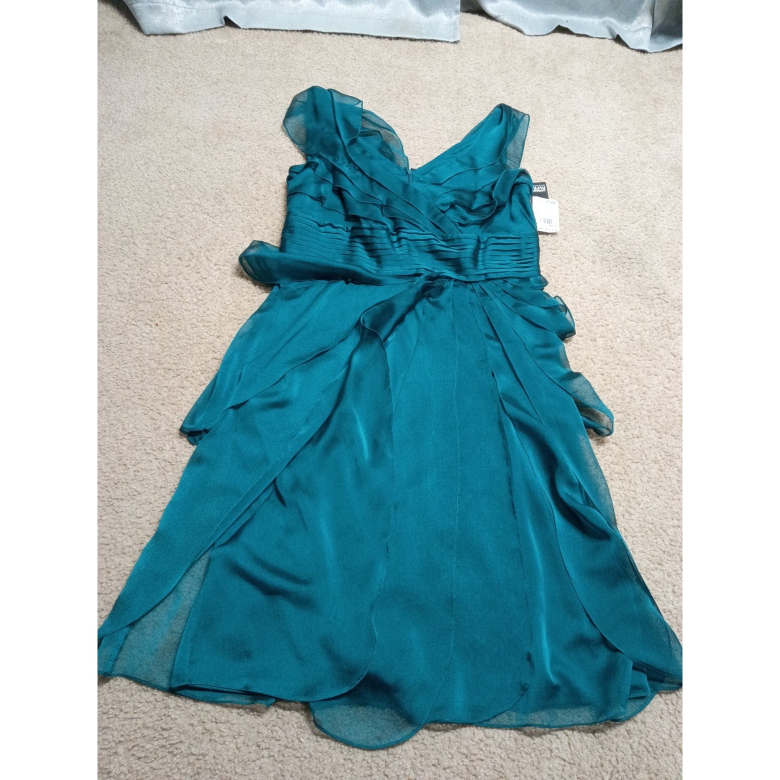 Adrianna Papell Tiered Chiffon Dress Sz 12 Teal Green Ruffles Nwt $140 Formal